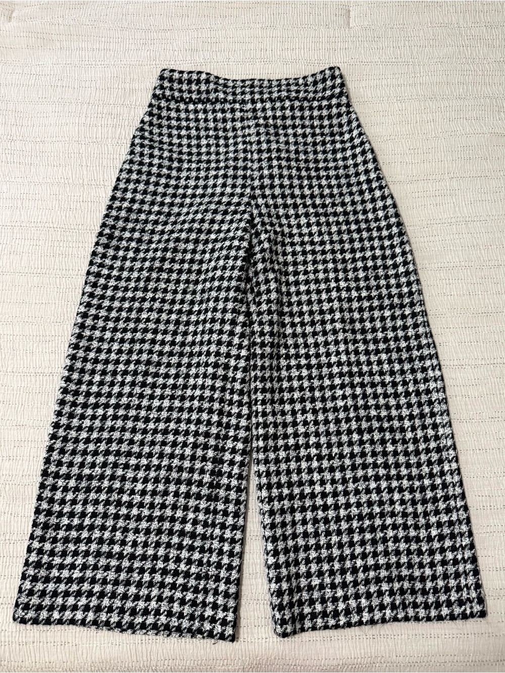 Houndstooth Wide-Leg Pants - Black & White